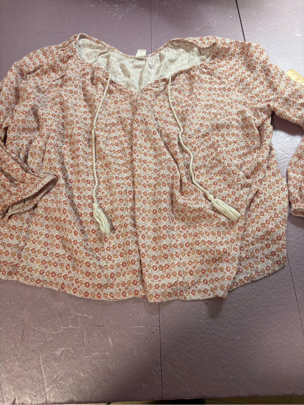 Old Navy Boho Tassel Peasant Crop Top/Tunic!Rust & Cream. 100% Natural Cotton